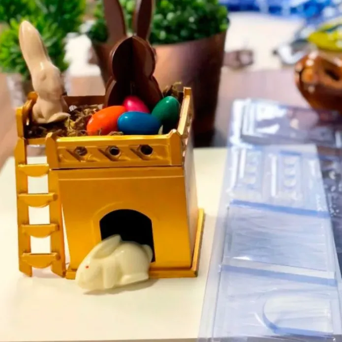 Molde para chocolate casita conejo de Pascua