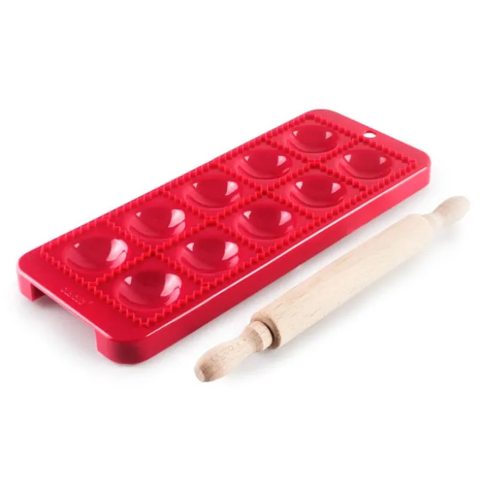 Molde y rodillo de madera para raviolis redondos - Ibili