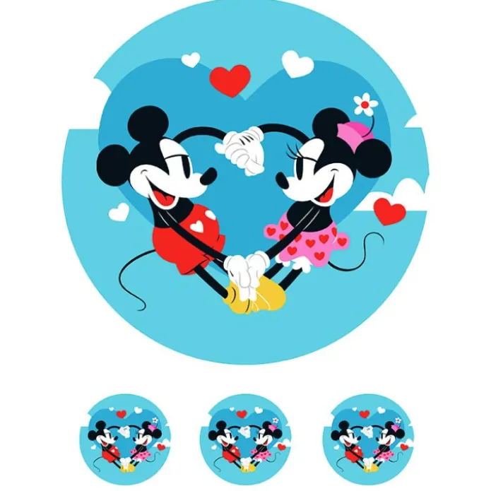 Oblea de Mickey y Minnie corazón - 20 cm - María Lunarillos