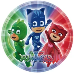 Pack de fiesta: 8 platos, 8 vasos, 25 cápsulas, 1 guirnalda y 1 mantel - PJ Masks