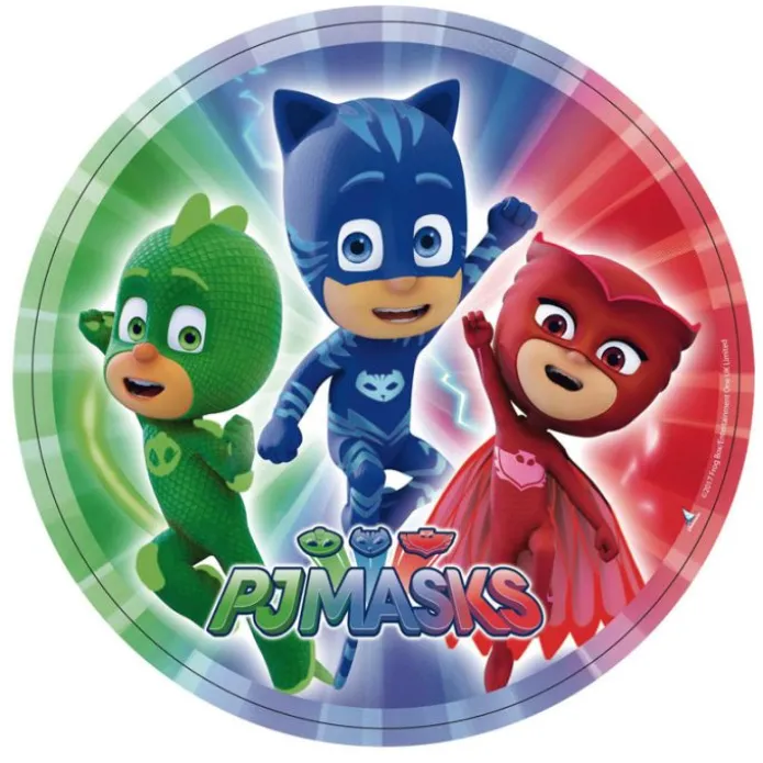Pack de fiesta: 8 platos, 8 vasos, 25 cápsulas, 1 guirnalda y 1 mantel - PJ Masks