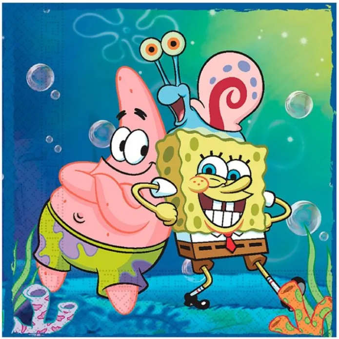 Pack de fiesta: 40 servilletas, 24 vasos, 18 gorritos y 1 mantel - Bob Esponja
