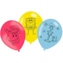 Pack de fiesta: 40 servilletas, 8 vasos, 6 globos y 6 gorritos - Bob Esponja