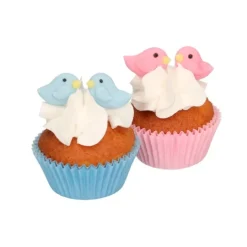 Pajaritos azules y rosas de azúcar (16) - Sin gluten - Funcakes