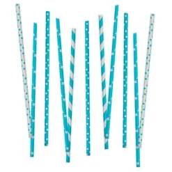Pajitas de papel blancas y azules lunares, rayas y estrellas (80) - Decora