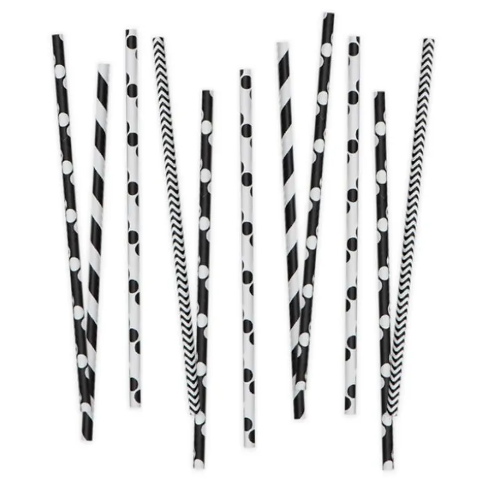 Pajitas de papel blancas y negras lunares y rayas (80) - Decora