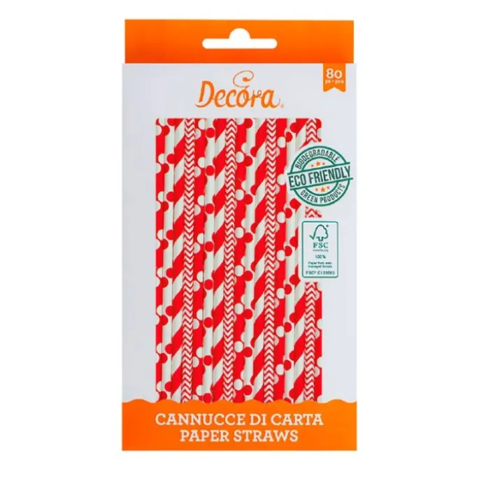 Pajitas de papel blancas y rojas lunares y rayas (80) - Decora