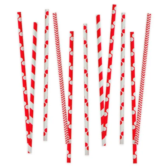 Pajitas de papel blancas y rojas lunares y rayas (80) - Decora