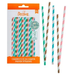 Pajitas de papel colores variados rayas (80) - Decora