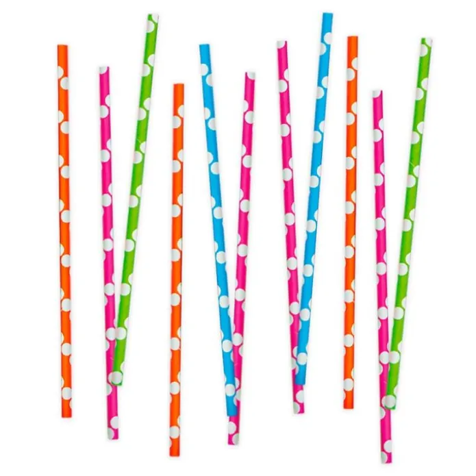 Pajitas de papel colores variados lunares (80) - Decora