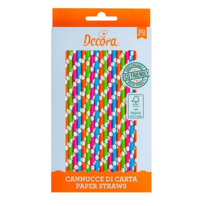 Pajitas de papel colores variados lunares (80) - Decora