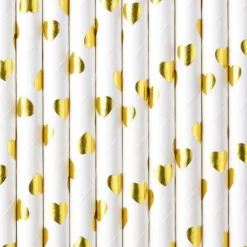 Pajitas de papel corazones dorados metalizados (10) - PartyDeco