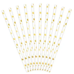 Pajitas de papel corazones dorados metalizados (10) - PartyDeco