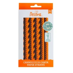 Pajitas de papel naranjas y negras triángulos y rayas (80) - Decora