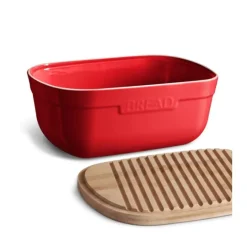 Panera roja con tapa de madera - Cerámica - Emile Henry + REGALO bolsa conservación