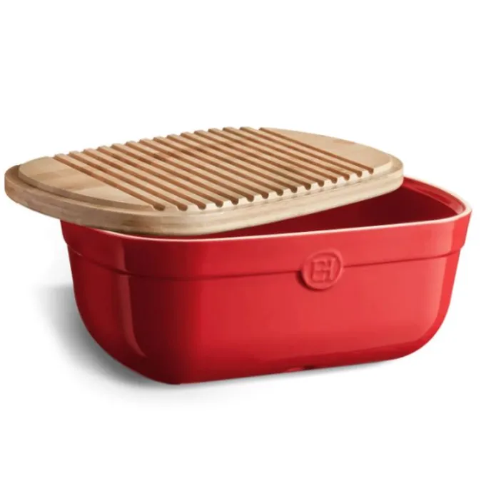 Panera roja con tapa de madera - Cerámica - Emile Henry + REGALO bolsa conservación