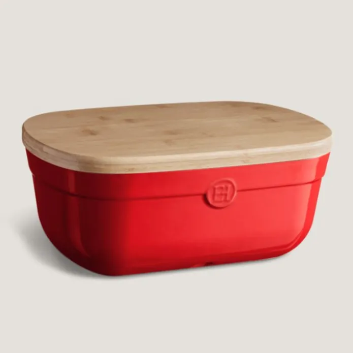 Panera roja con tapa de madera - Cerámica - Emile Henry + REGALO bolsa conservación