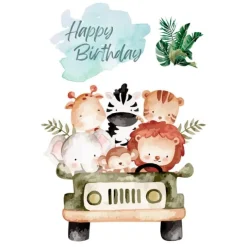 Papel de azúcar Animalitos de la selva Happy Birthday - María Lunarillos