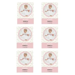 Papel de azúcar con foto, nombre y fecha personalizada - Mi Bautizo rosa 6 x 8 cm (6)
