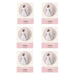 Papel de azúcar con foto, nombre y fecha personalizada - Mi primera Comunión rosa 6 x 8 cm (6)