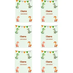Papel de azúcar con nombre y fecha personalizada - Dinosaurios 6 x 8 cm (6) - Impresión comestible personalizada