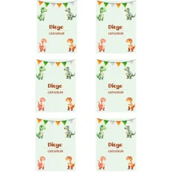 Papel de azúcar con nombre y fecha personalizada - Dinosaurios 6 x 8 cm (6) - Impresión comestible personalizada