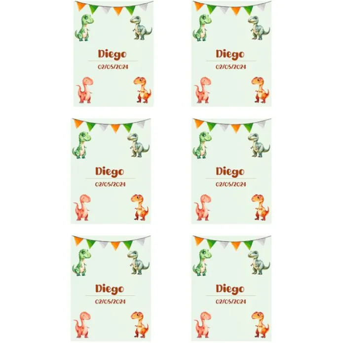 Papel de azúcar con nombre y fecha personalizada - Dinosaurios 6 x 8 cm (6) - Impresión comestible personalizada