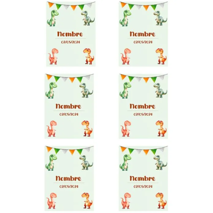 Papel de azúcar con nombre y fecha personalizada - Dinosaurios 6 x 8 cm (6) - Impresión comestible personalizada