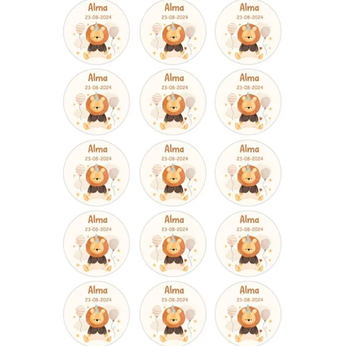 Papel de azúcar - 15 círculos iguales de 5 cm nombre y fecha León - Impresión comestible personalizada