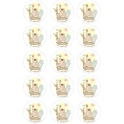 Papel de azúcar - 15 círculos iguales de 5 cm Nombre y rótulo Animalitos - Impresión comestible personalizada