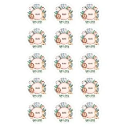 Papel de azúcar - 15 círculos iguales de 5 cm Nombre animalitos selva - Impresión comestible personalizada