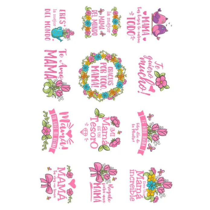 Papel de azúcar Día de la madre mix 6 cm (12) - María Lunarillos