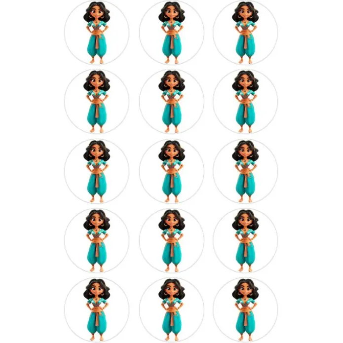 Papel de azúcar de la Princesa Jasmín - 5 cm (15) - María Lunarillos