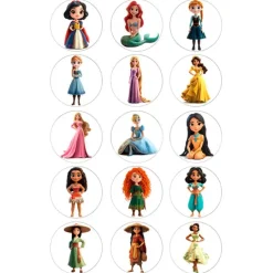 Papel de azúcar de las Princesas Disney - 5 cm (15) - María Lunarillos