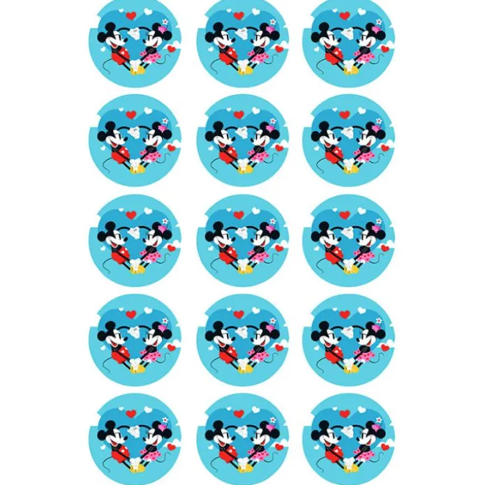 Papel de azúcar de Mickey y Minnie corazón - 5 cm (15) - María Lunarillos