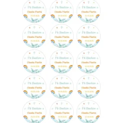 Papel de azúcar - 15 diseños iguales en Círculos de 5 cm Nombre y fecha Mi Bautizo 1 - Impresión comestible personalizada
