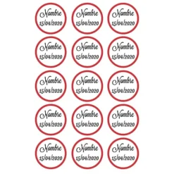 Papel de azúcar - 15 diseños iguales en Círculos de 5 cm Nombre y fecha Nacimiento - Impresión comestible personalizada