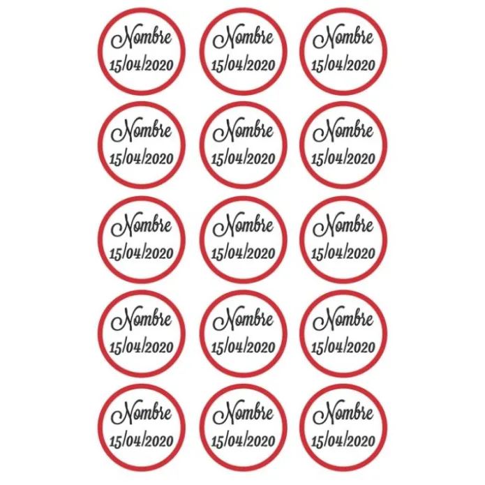 Papel de azúcar - 15 diseños iguales en Círculos de 5 cm Nombre y fecha Nacimiento - Impresión comestible personalizada