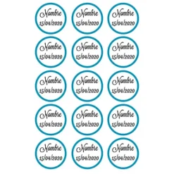 Papel de azúcar - 15 diseños iguales en Círculos de 5 cm Nombre y fecha Nacimiento - Impresión comestible personalizada