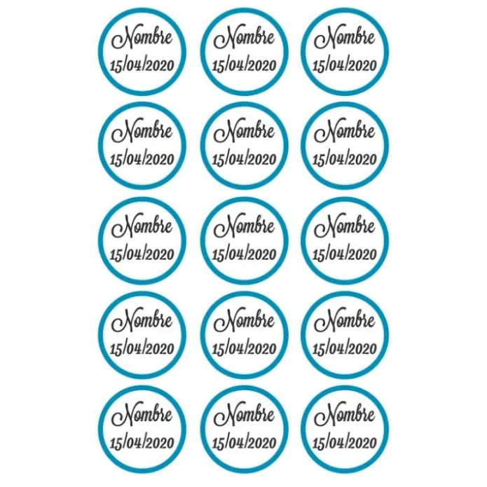 Papel de azúcar - 15 diseños iguales en Círculos de 5 cm Nombre y fecha Nacimiento - Impresión comestible personalizada
