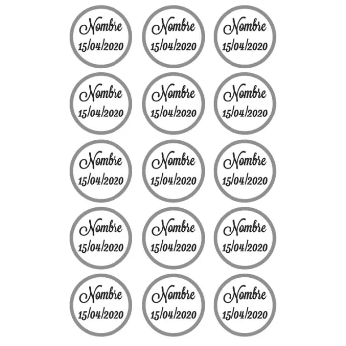Papel de azúcar - 15 diseños iguales en Círculos de 5 cm Nombre y fecha Nacimiento - Impresión comestible personalizada