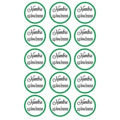 Papel de azúcar - 15 diseños iguales en Círculos de 5 cm Nombre y fecha Nacimiento - Impresión comestible personalizada