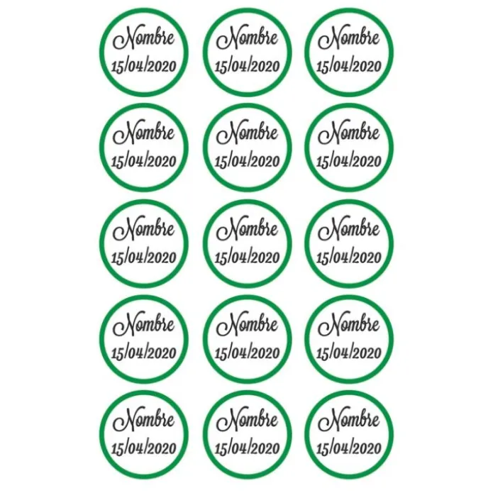 Papel de azúcar - 15 diseños iguales en Círculos de 5 cm Nombre y fecha Nacimiento - Impresión comestible personalizada