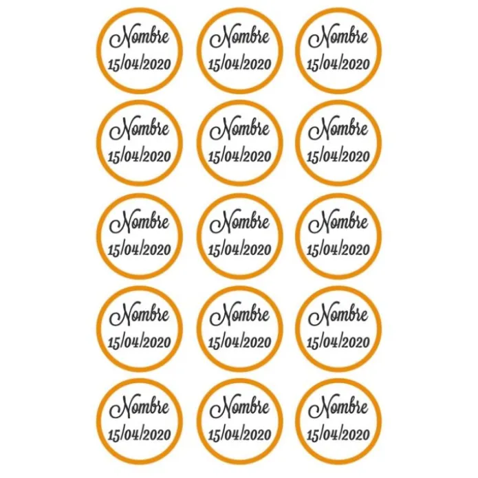 Papel de azúcar - 15 diseños iguales en Círculos de 5 cm Nombre y fecha Nacimiento - Impresión comestible personalizada