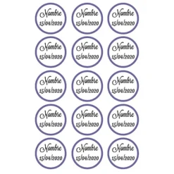 Papel de azúcar - 15 diseños iguales en Círculos de 5 cm Nombre y fecha Nacimiento - Impresión comestible personalizada