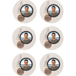 Papel de azúcar - 6 diseños iguales en Círculos de 8 cm Foto y Rótulo Diseño 1 - Impresión personalizada
