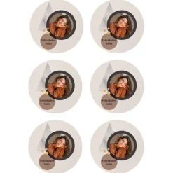 Papel de azúcar - 6 diseños iguales en Círculos de 8 cm Foto y Rótulo Diseño 1 - Impresión personalizada
