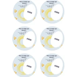 Papel de azúcar - 6 diseños iguales en Círculos de 8 cm Foto y Rótulo Diseño 2 - Impresión personalizada