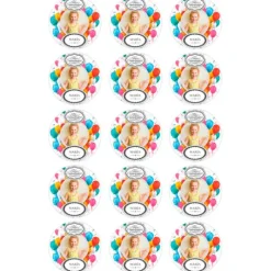 Papel de azúcar - 15 diseños iguales en Círculos de 5 cm Foto y nombre Feliz Cumpleaños - Impresión personalizada