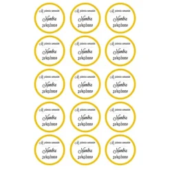 Papel de azúcar - 15 diseños iguales en Círculos de 5 cm Nombre y fecha Mi primera comunión - Impresión comestible personalizada
